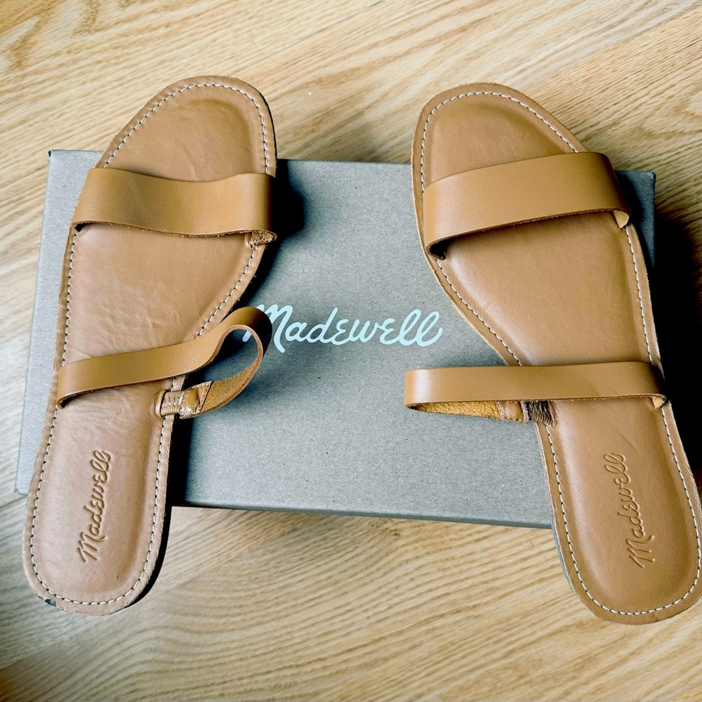 MADEWELL The Boardwalk Double-Strap Slide Leather Sandal Women's Sz 9 Brown Tan